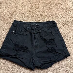 KanCan Midnight Black Ripped Jean Shorts